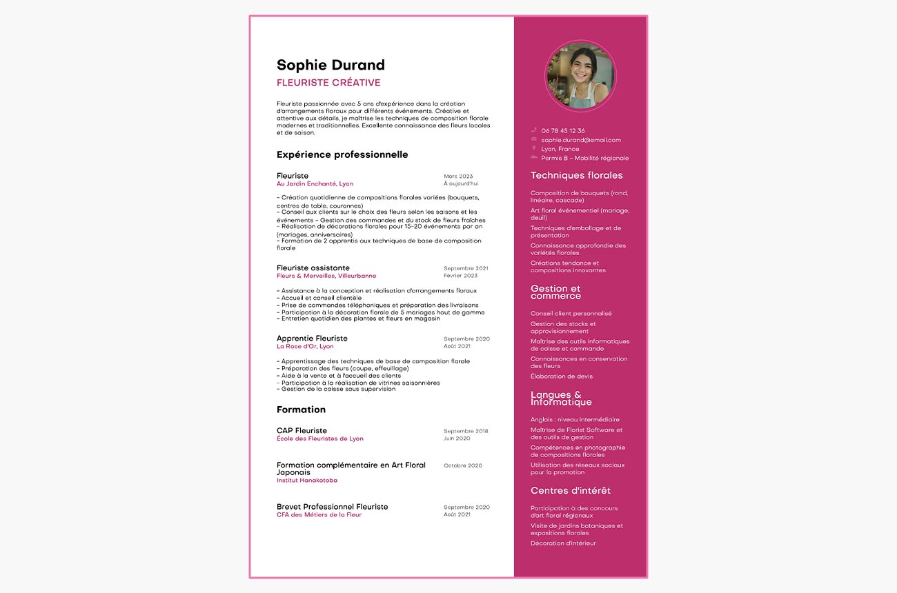 exemple de cv de fleuriste